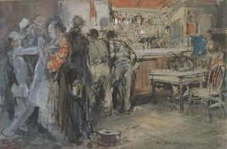 Everett Shinn - Bar Room Brawl [Old Bowery, New York]