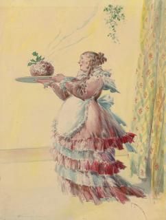 Everett Shinn - Bringing in the Dessert: An Illustration from Charles Dickens\' \