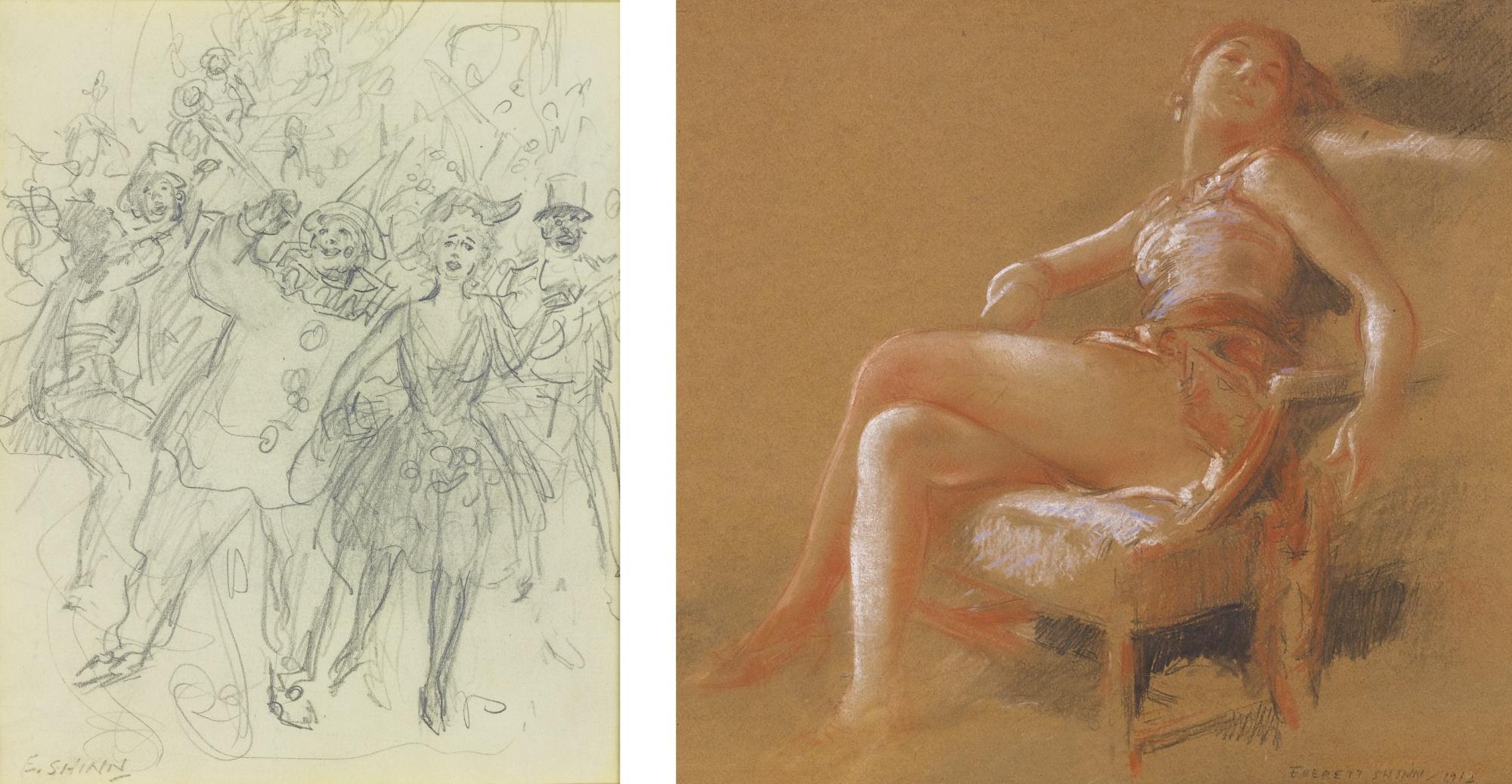Everett Shinn - Carnival And Girl In A Chair: Two Works