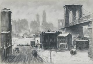 Everett Shinn - Fulton Ferry, Brooklyn Bridge