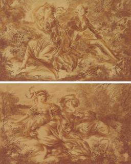 Everett Shinn - Lovers in a Park; and Two Beauties in a Park: A Pair of Works