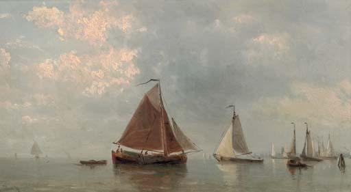Everhardus Koster - Sailing vessels on a calm