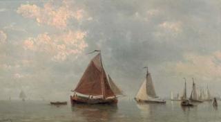 Everhardus Koster - Sailing vessels on a calm