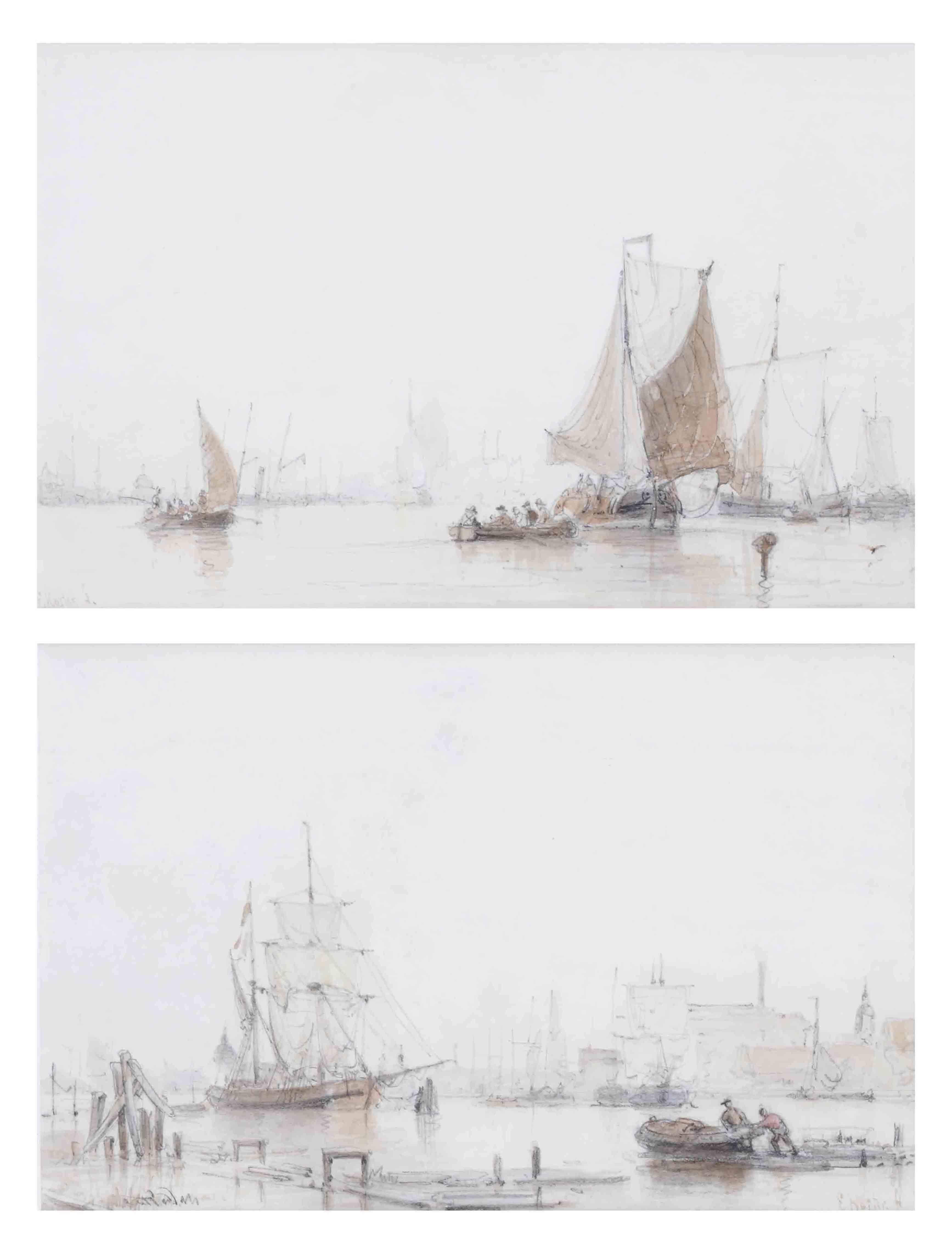 Everhardus Koster - The Wester Dock, Amsterdam; and A view on the Sjand, Amsterdam