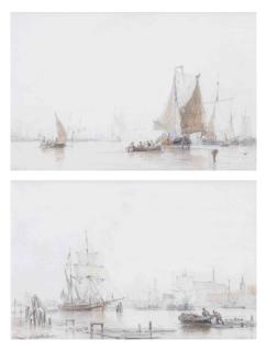 Everhardus Koster - The Wester Dock, Amsterdam; and A view on the Sjand, Amsterdam