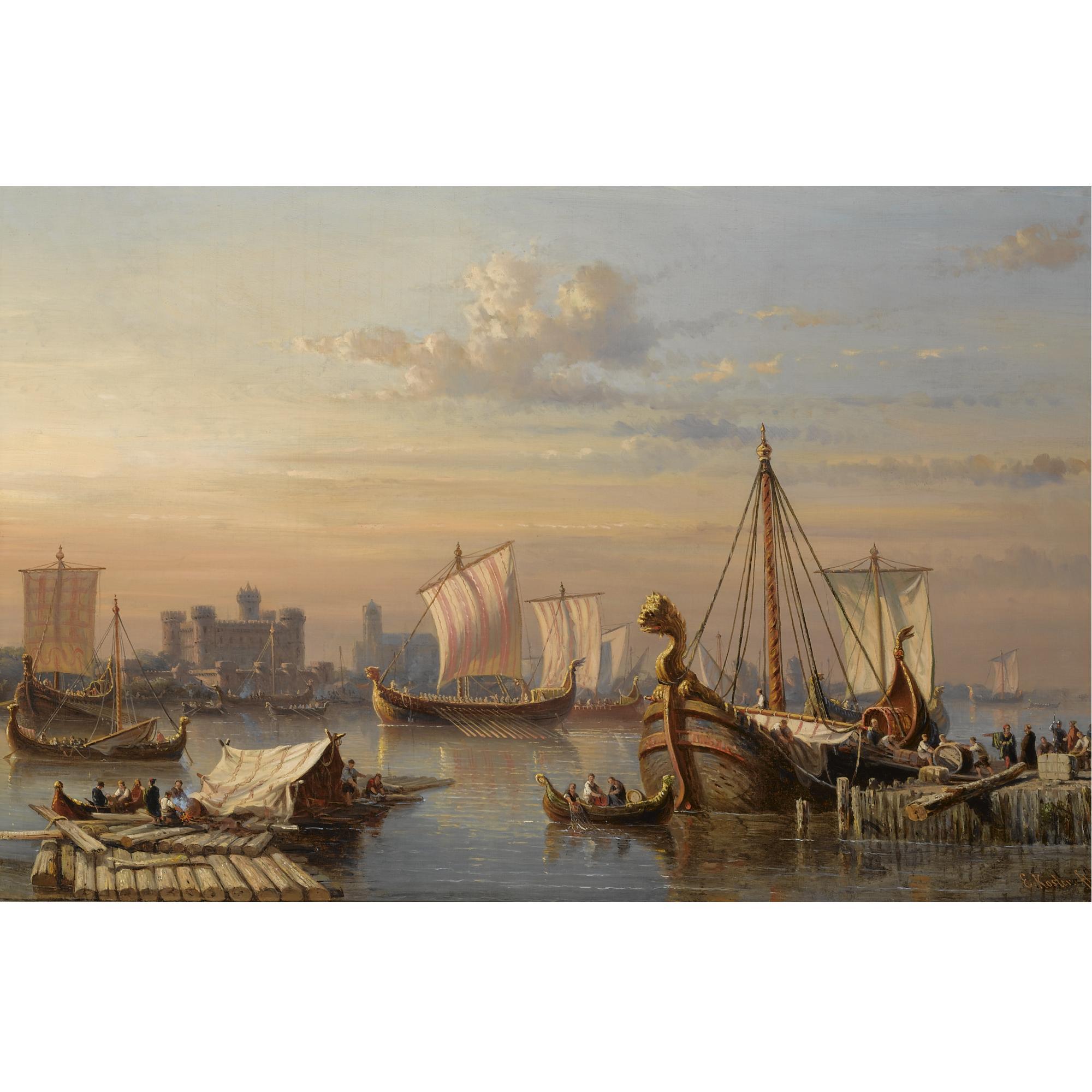 Everhardus Koster - Viking Ships On The River Thames