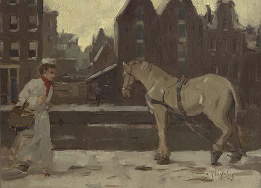 Evert Jan Ligtelijn - A grey horse on a quay, Amsterdam