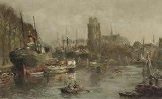 Evert Moll - A busy day in the harbour, Dordrecht