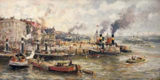 Evert Moll - A busy day in the harbour, Rotterdam