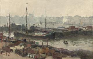 Evert Moll - A busy day on the river Maas, Rotterdam