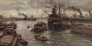 Evert Moll - A busy harbour, Rotterdam