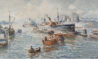 Evert Moll - A Busy Harbour, Rotterdam