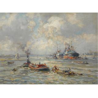 Evert Moll - A Cargoship In The Rotterdam Harbour