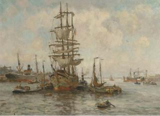 Evert Moll - A docked three-master