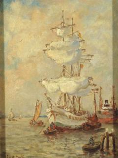 Evert Moll - A three-master at anchor, Rotterdam
