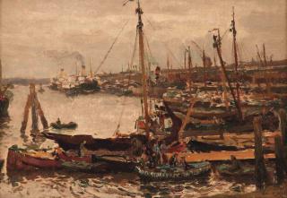 Evert Moll - A view of a busy harbour