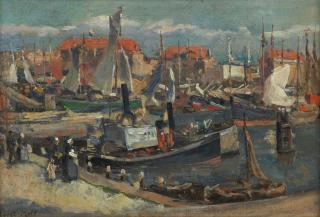 Evert Moll - Scheveningen Harbour 28.5 x 39.5cm (11 1/4 x 15 9/16in); 22.5 x 32.5cm (8 7/8 x 12 13/16in).