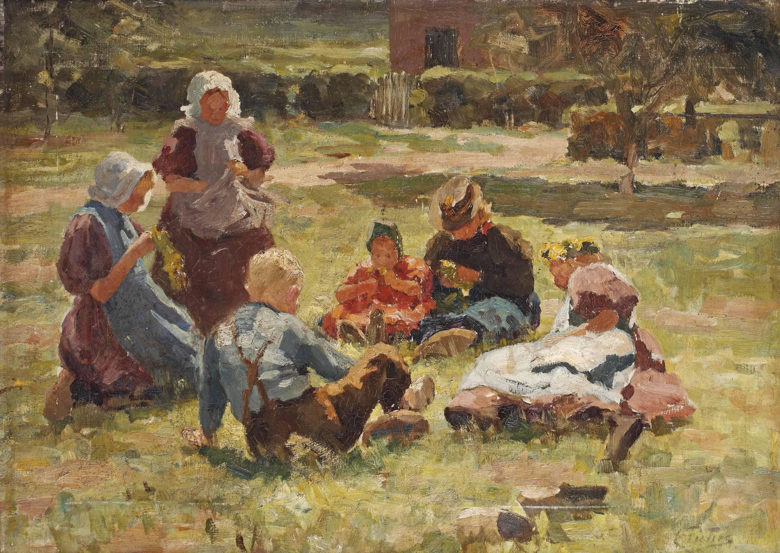 Evert Pieters - Children Making Flower Crowns In Spring