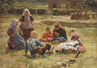 Evert Pieters - Children Making Flower Crowns In Spring