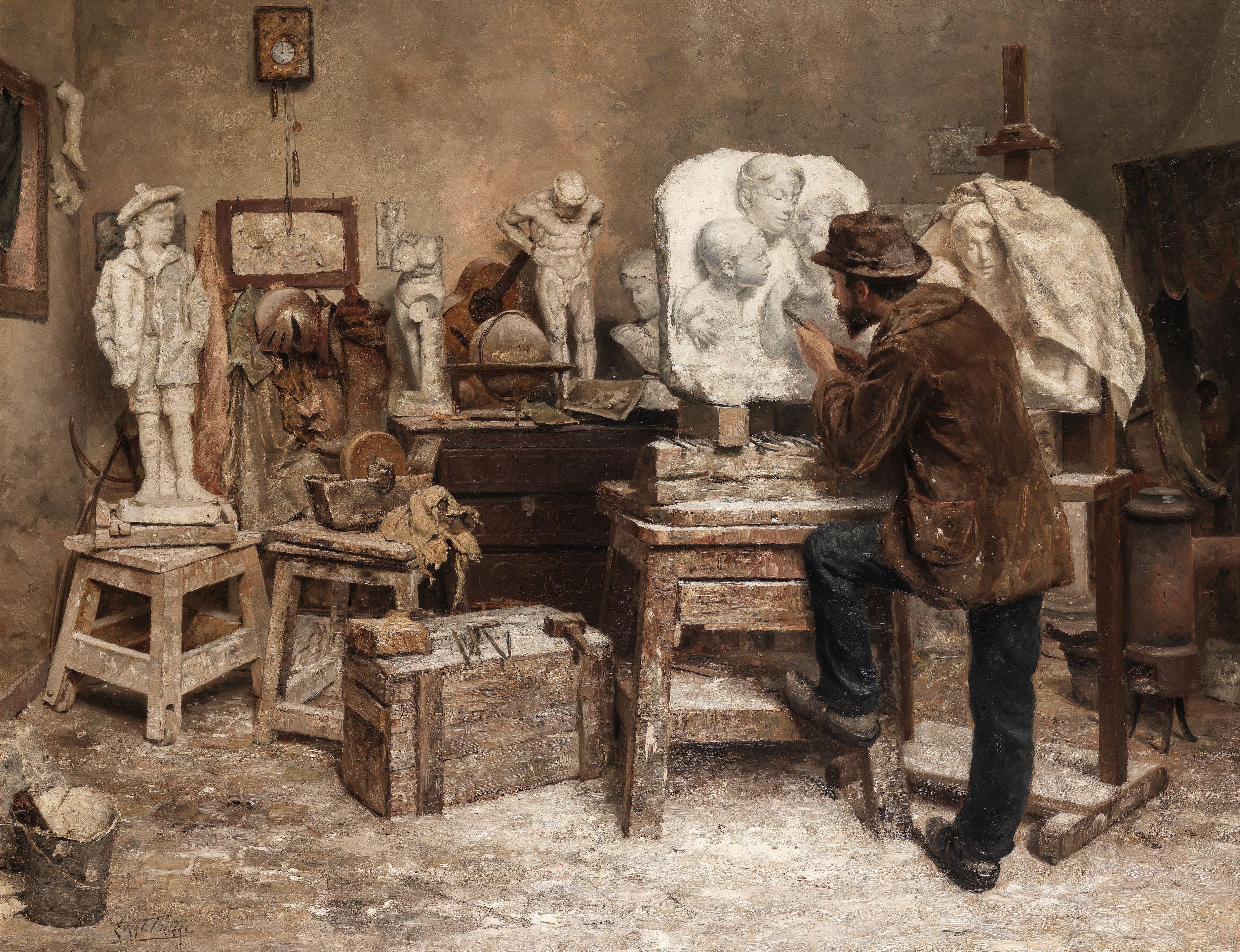 Evert Pieters - The sculptor Alphonse van Beurden in his studio