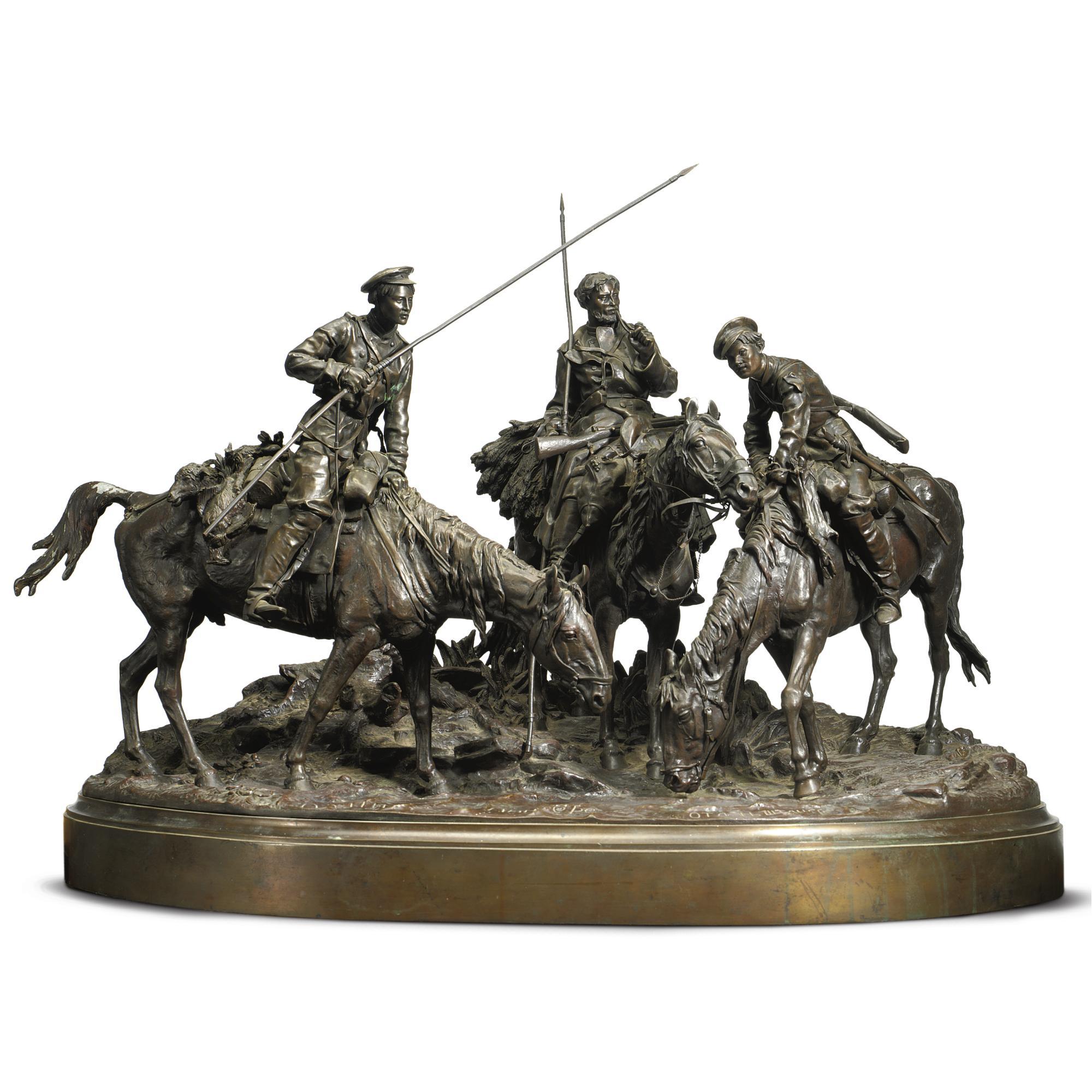 Evgeny Lanceray - A Russian Bronze Group: Don Cossacks On The Banks Of The Danube