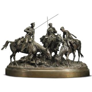 Evgeny Lanceray - A Russian Bronze Group: Don Cossacks On The Banks Of The Danube