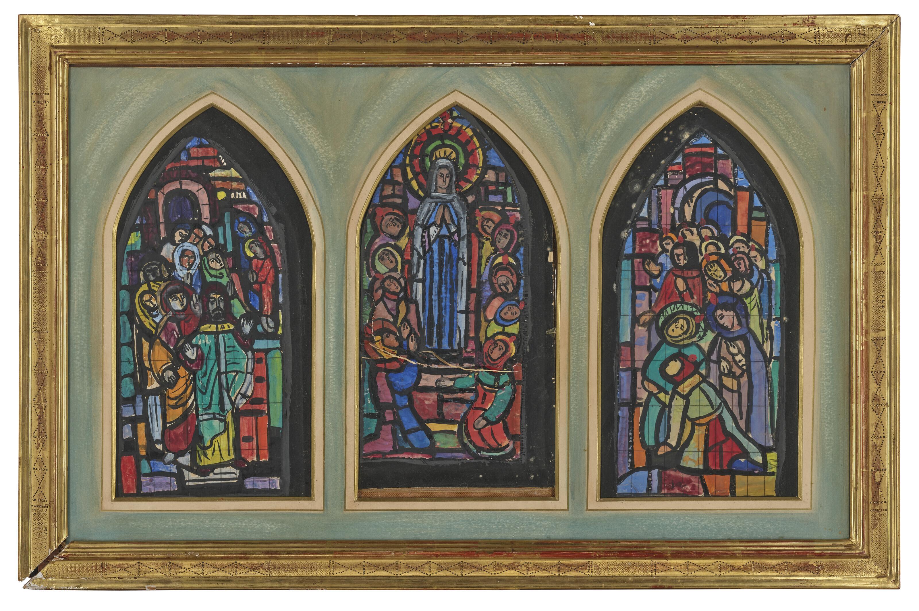 Evie Sydney Hone, H.R.H.A. - Triptych: Pentecost, study for a stained glass window at Blackrock College, Co. Dublin