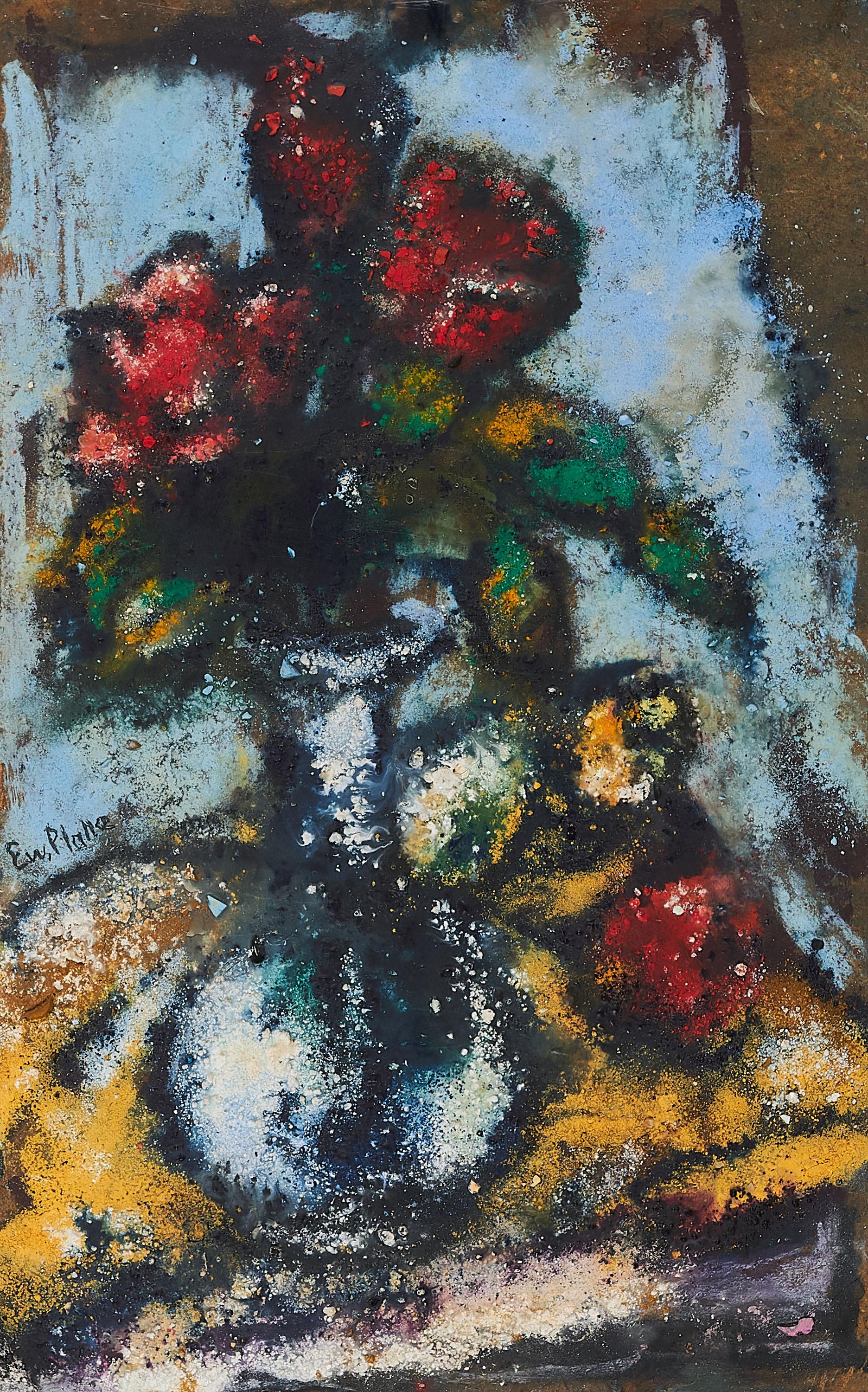 Ewald Platte - Vase mit Blumen.