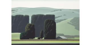 Eyvind Earle - Santa Ynez California Hillside 20 x 30 in. framed 26 x 36 in.