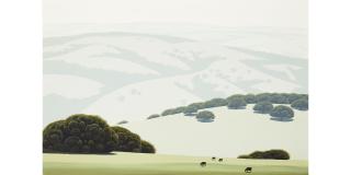 Eyvind Earle - Santa Ynez California Hillside & Grassland with Cows 20 x 30 in.