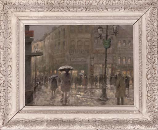F. A. Bouvié - A rainy night, Brouckére, Brussels