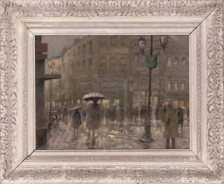 F. A. Bouvié - A rainy night, Brouckére, Brussels