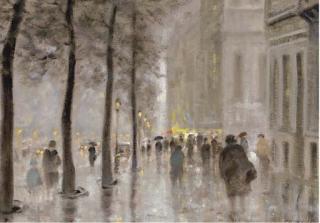 F. A. Bouvié - Figures at the Seine, Notre Dame beyond