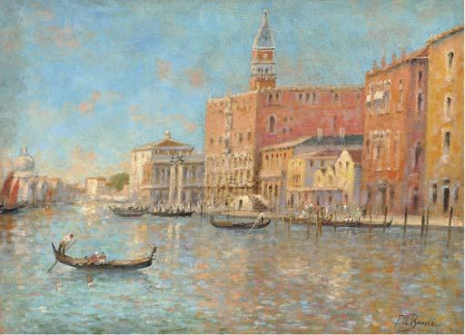 F.A. Bouvié - Gondolas At The Entrance To The Grand Canal, Venice