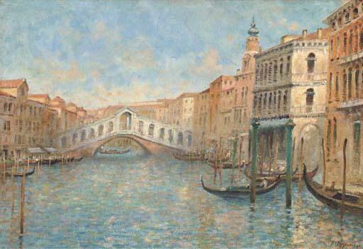 F.A. Bouvié - Gondolas Before The Rialto