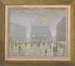 F.A. Bouvie - Street lights and rain, Broukère, Brussels