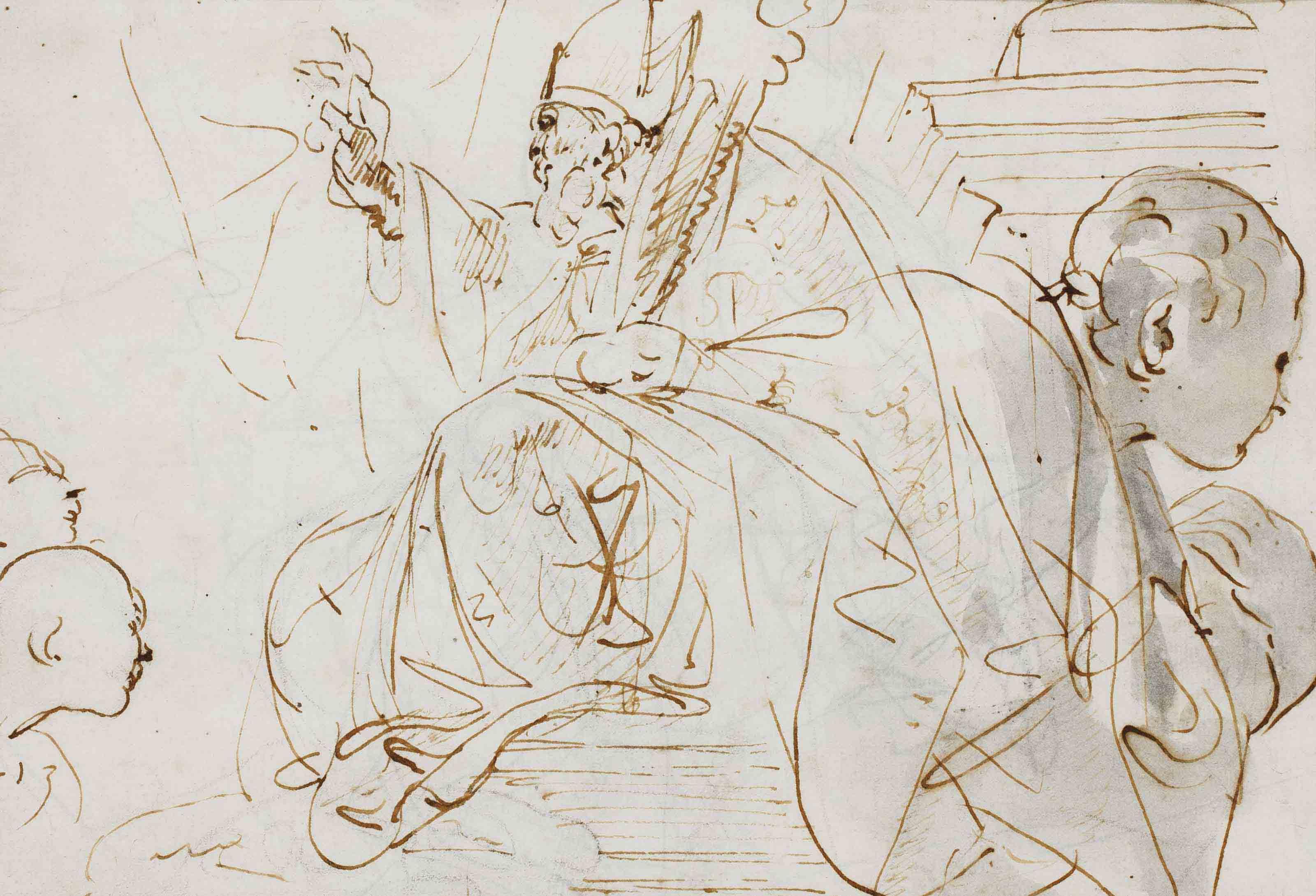 Fabio Canal - Evêque assis et étude de têtes d\'hommes