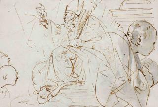 Fabio Canal - Evêque assis et étude de têtes d\'hommes