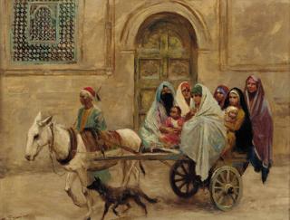 Fabio Fabbi - An Arab Family On A Donkey Drawn Cart