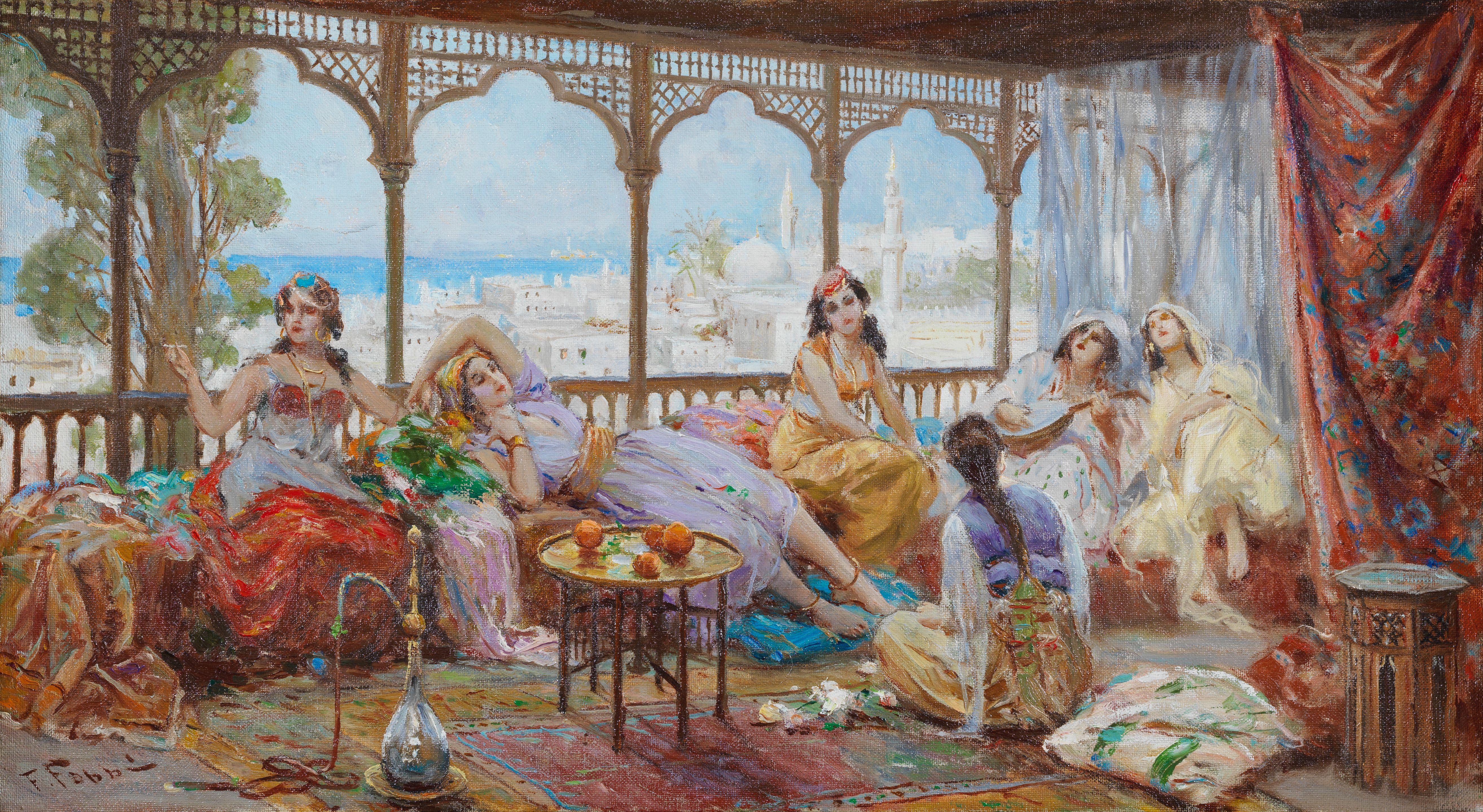 Fabio Fabbi - Harem Girls Resting On A Terrace, The Coast Beyond