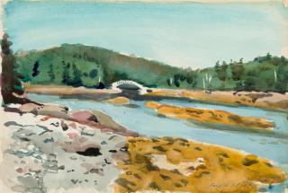 Fairfield Porter - Cove Bridge 12 x 18 in. (30.5 x 45.7 cm.)