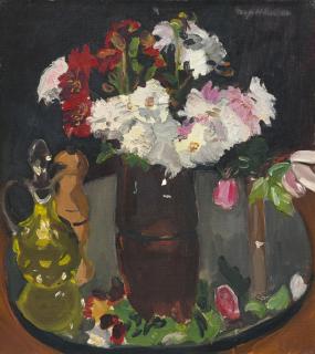Fairfield Porter - Still Life of Flowers on a Mirror 20 x 18 in. (50.8 x 45.7 cm.)