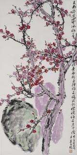 Fan Chang Tien - Red Plum with Two Rocks