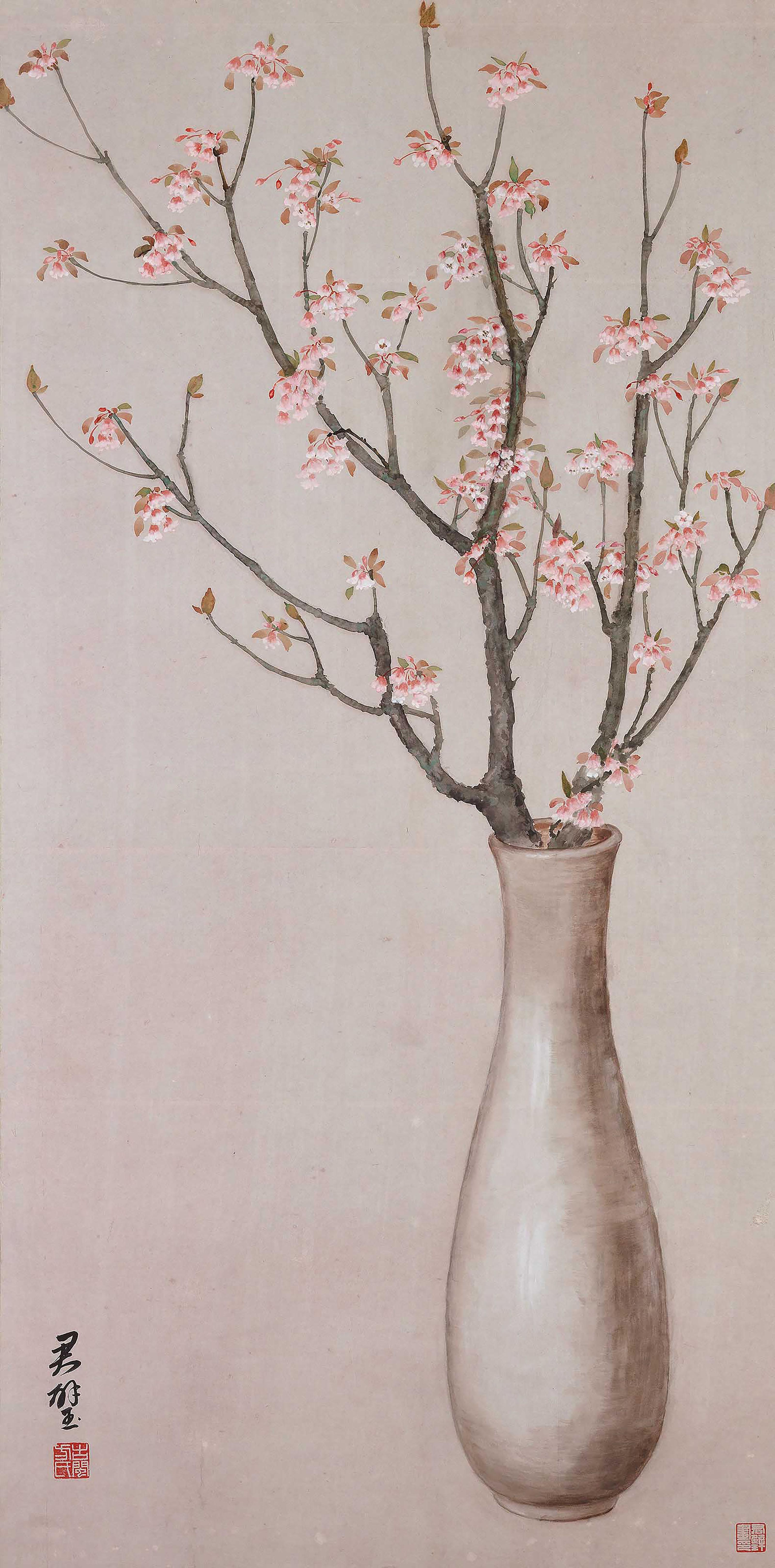 Fan Tchunpi - Pink Flower in White Vase