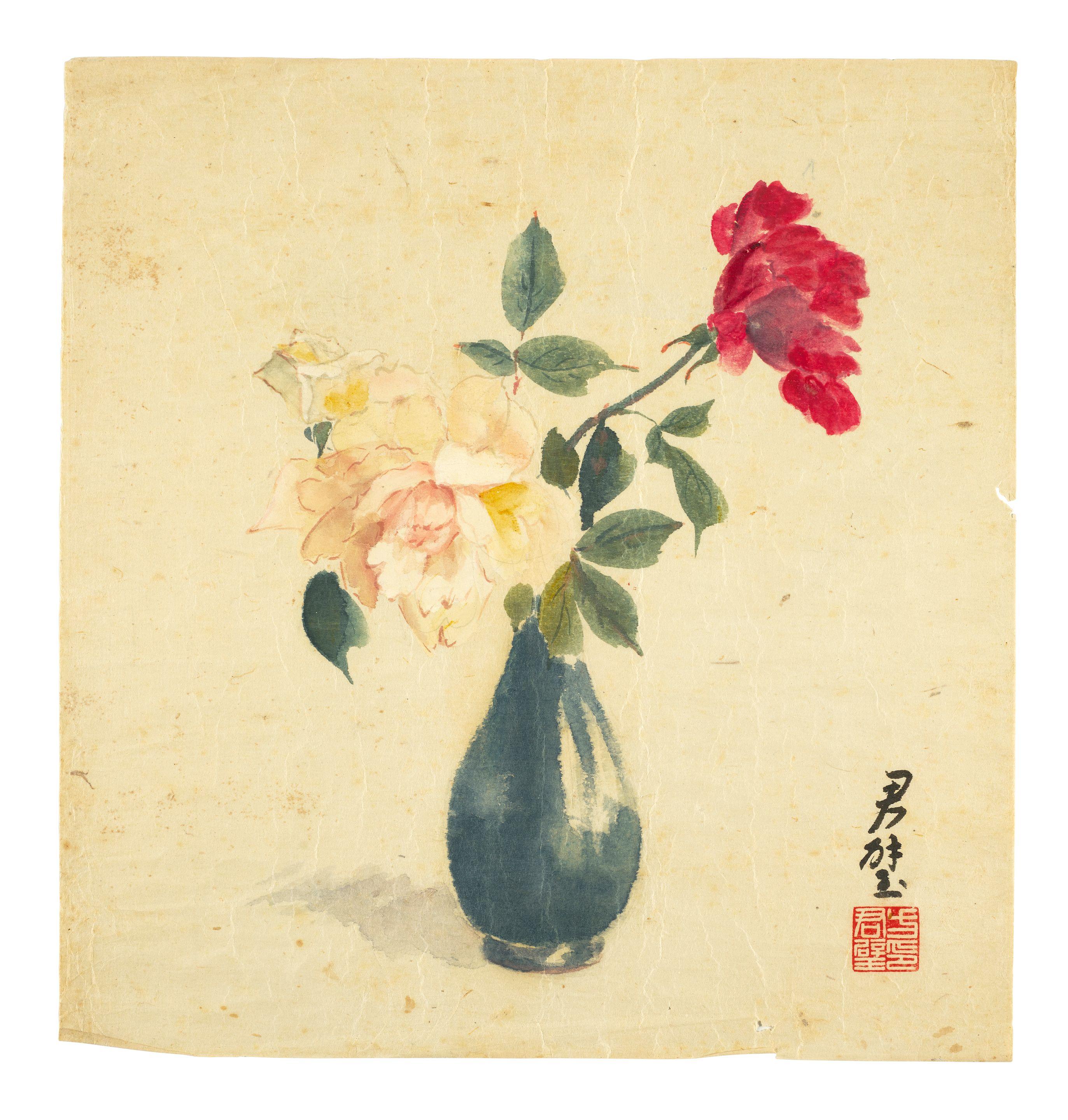 Fan Tchunpi - White Peony and Red Flower in Blue Vase, 1940-1945