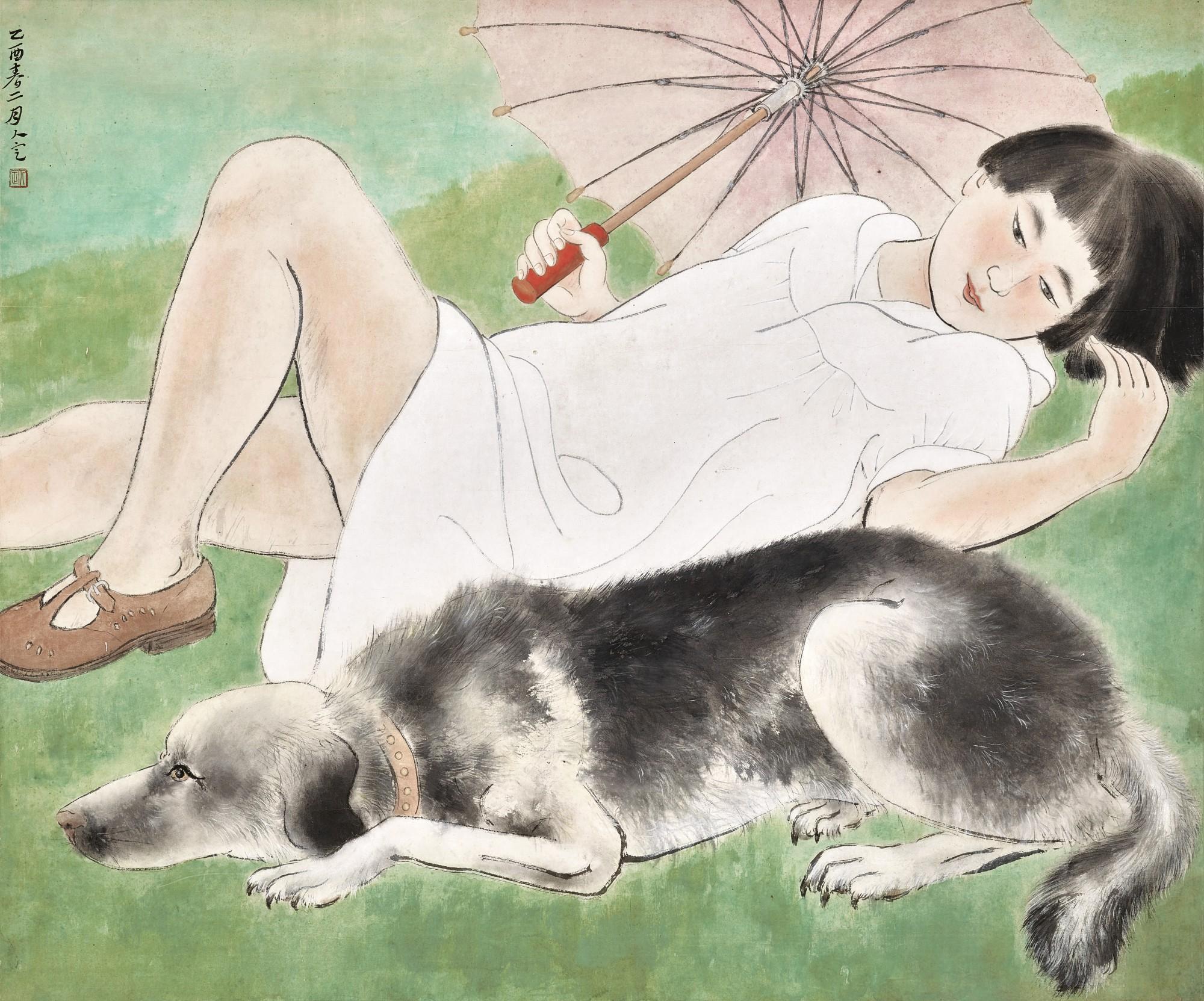 Fang Rending - A Young Lady With A Dog
