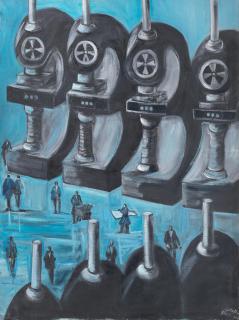 Fathi Afifi - Factory Machines In Blue, 2017 (Framed)