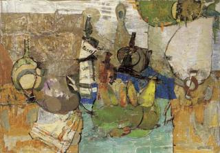 Fausto Pirandello - Natura morta con black and white