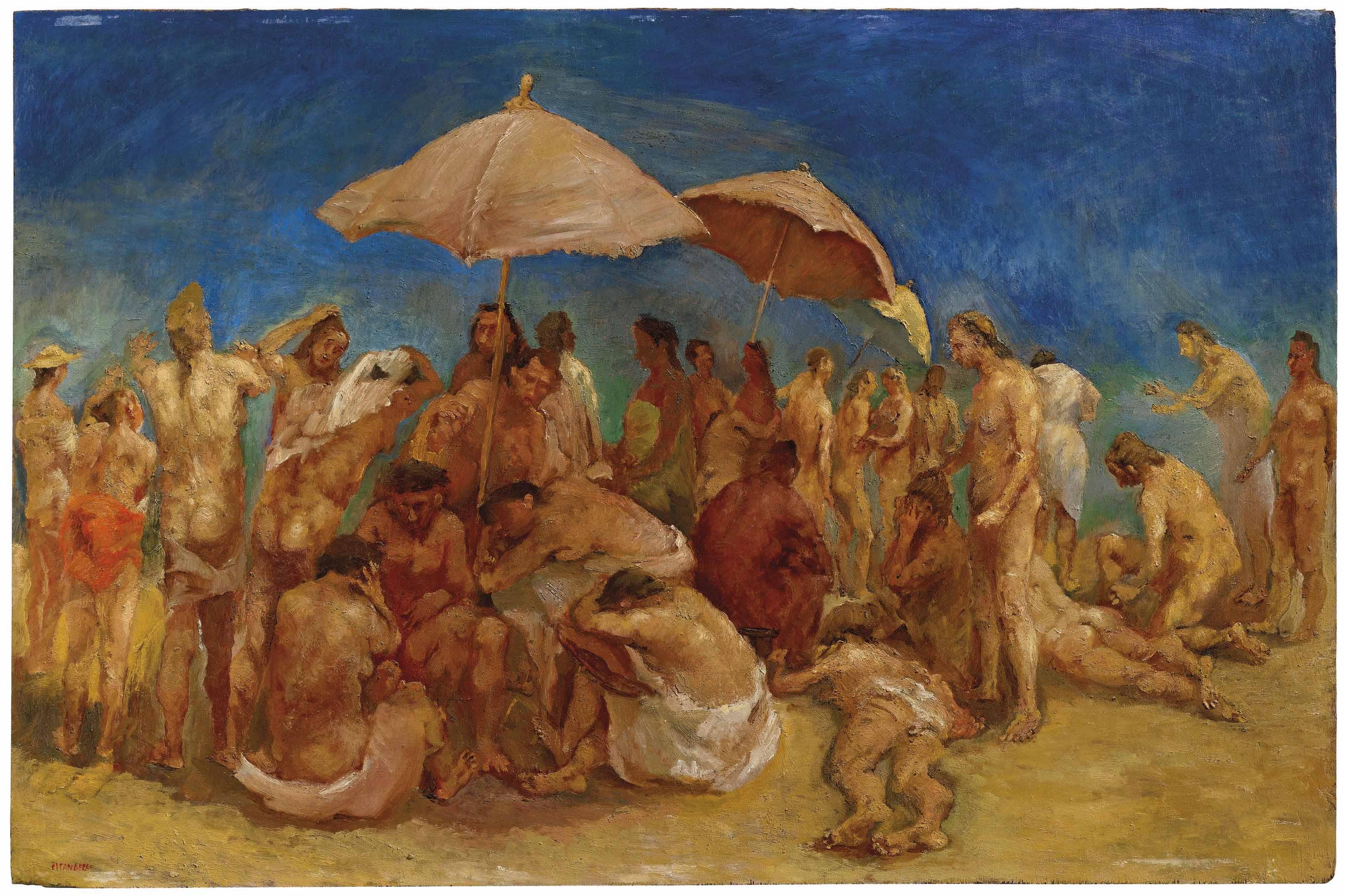 Fausto Pirandello - Spiaggia Affollata