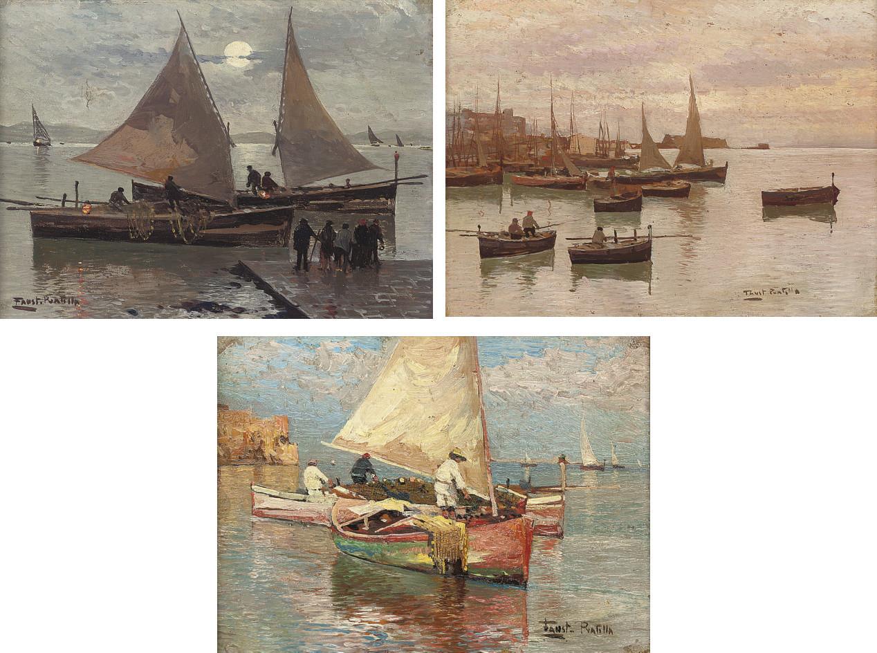 Fausto Pratella - Collecting fruits of the sea; Fishing by moonlight; and The Bay of Naples at dusk
